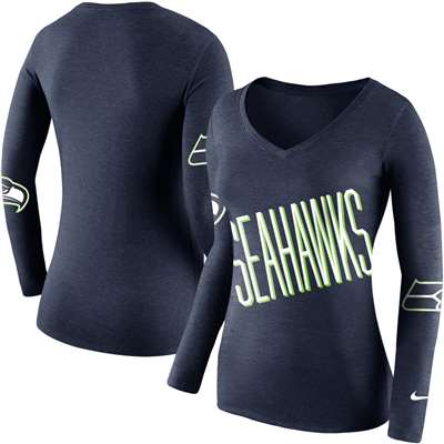 Women's New Era White/Gray Seattle Seahawks Training Camp Raglan V-Neck  T-Shirt