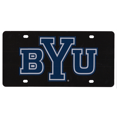 Brigham Young Inlaid Acrylic License Plate - Black Background