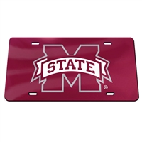 Mississippi State Inlaid Acrylic License Plate - Red Mirror Background