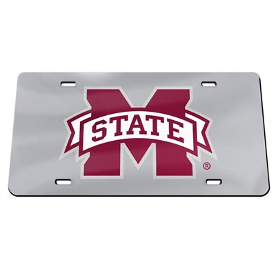 Mississippi State Inlaid Acrylic License Plate - Silver Mirror Background