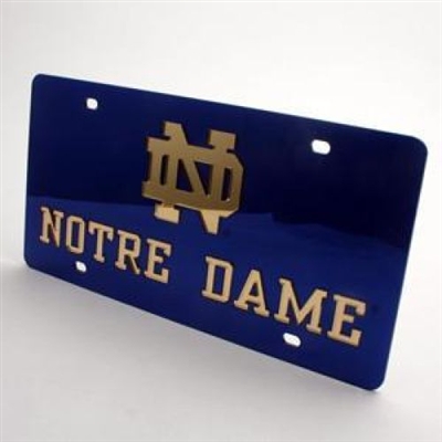 Notre Dame Inlaid Acrylic License Plate - Blue Mirror Background