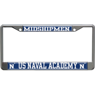 Navy Metal License Plate Frame W/domed Insert