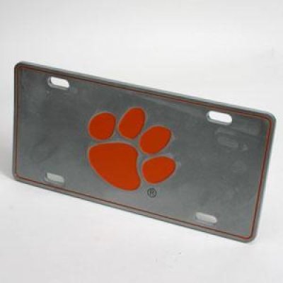 Clemson Paw Metal License Plate - Pewter Look