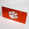 Clemson License Plate - Orange W/ Mirrored Acrylic Paw