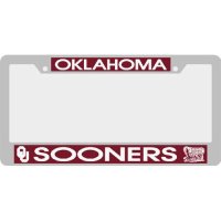 Oklahoma Sooners Metal License Plate Frame W/domed Insert - Crimson Background