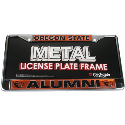 Oregon State Beavers Alumni Metal License Plate Frame W/domed Insert - Orange Background