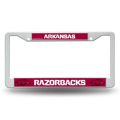 Arkansas Razorbacks White Plastic License Plate Frame