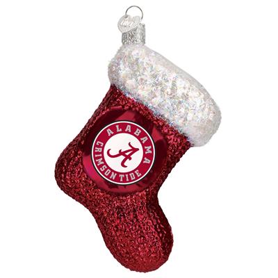 Alabama Crimson Tide Glass Christmas Ornament - Stocking