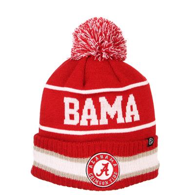 Alabama Crimson Tide Zephyr Finish Line Pom Knit Beanie - Circle Patch