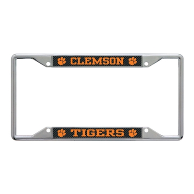 Clemson Tigers Metal License Plate Frame - Carbon Fiber