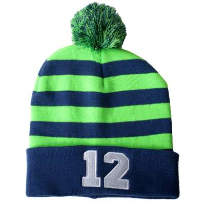 Seattle Seahawks 12th Man Pom Beanie - Striped