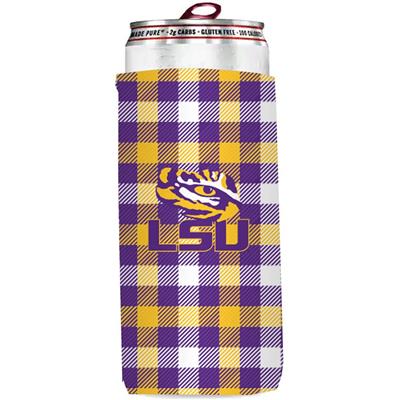 LSU Tigers Plaid Slim Coozie