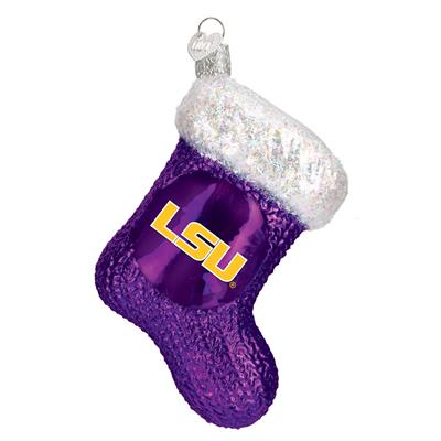 LSU Tigers Glass Christmas Ornament - Stocking