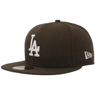 LA Dodgers New Era 5950 Basic Fitted Hat - Brown/W