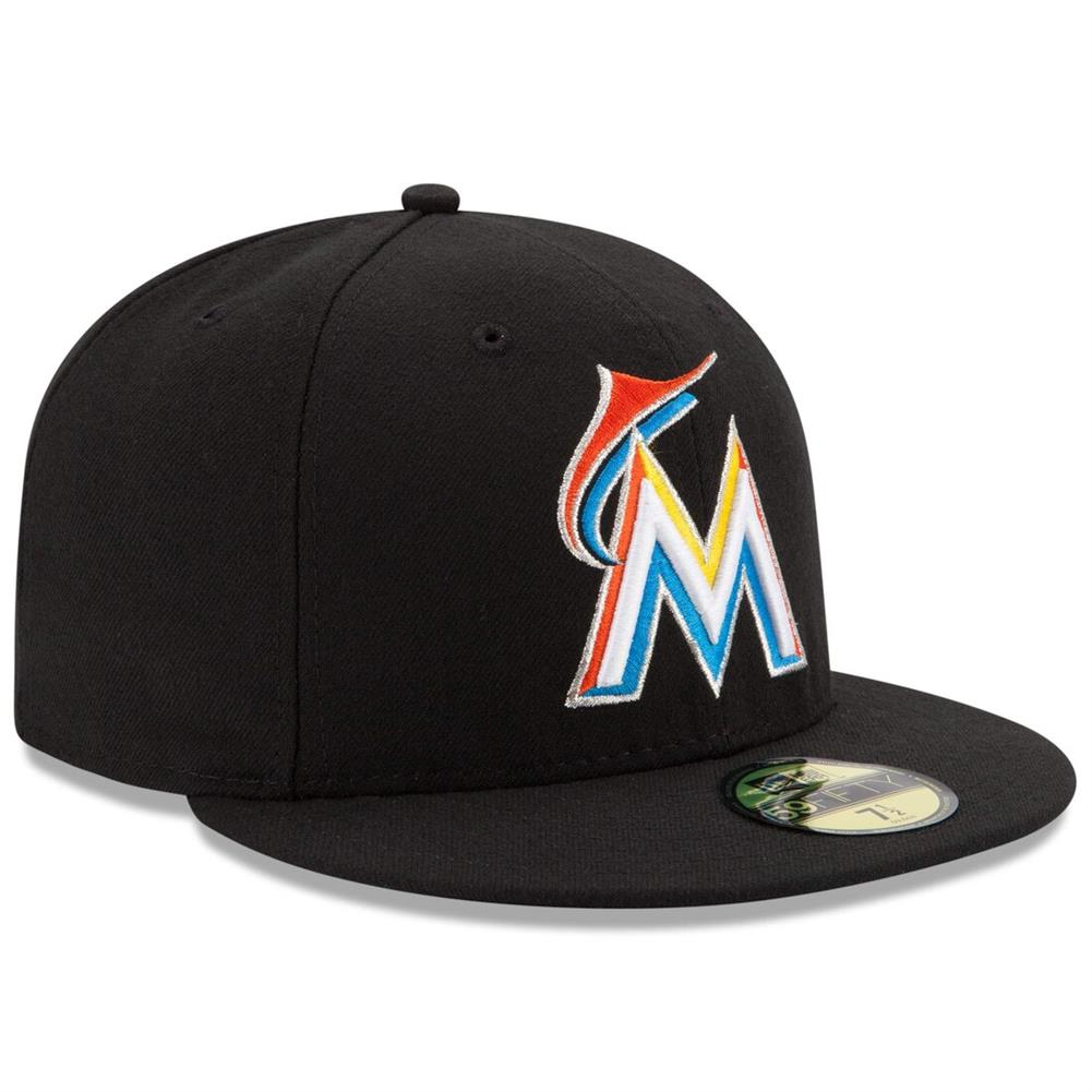 New Era Miami Marlins Authentic Collection 59FIFTY Hat - Black - 7 1/8