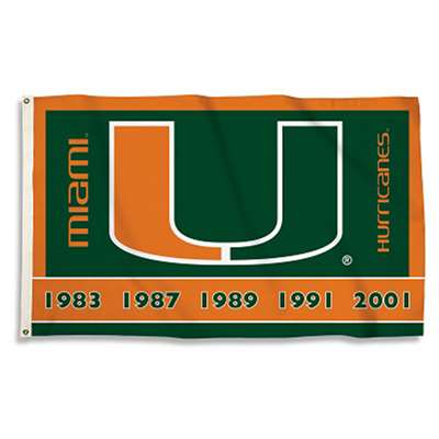 Miami Hurricanes 3' X 5' Flag - Championship Years