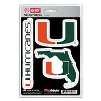 Miami Hurricanes Decals - 3 Pack