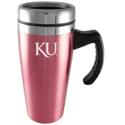 Kansas Jayhawks Engraved 16oz Stainless Steel Travel Mug - Pink