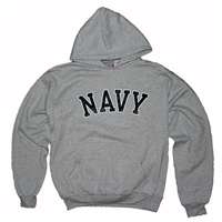 Navy Midshipmen Hooded Sweatshirt By Champion, Arched Print, Heather Gray