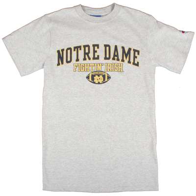 Notre Dame Football T-shirt - Notre Dame Arched Above "fighting Irish" - By Champion - Oxford Gray