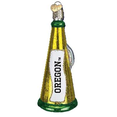 Oregon Ducks Glass Christmas Ornament - Megaphone