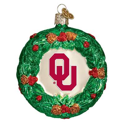 Oklahoma Sooners Glass Christmas Ornament - Wreath