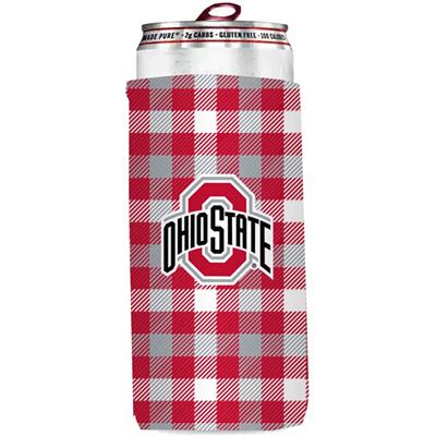 Ohio State Buckeyes Plaid Slim Coozie