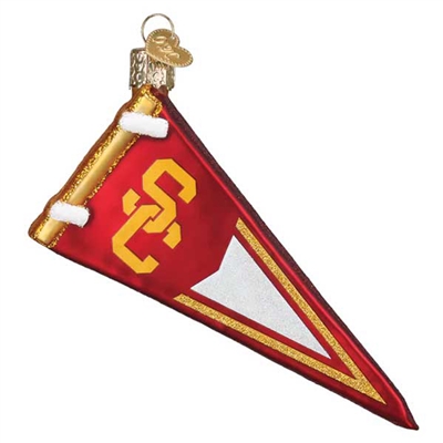 USC Trojans Glass Christmas Ornament - Pennant