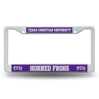 TCU Horned Frogs White Plastic License Plate Frame