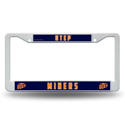 Utep Miners White Plastic License Plate Frame