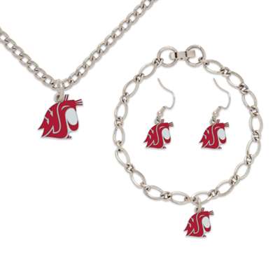 Washington State Cougars Jewelry Set - Earrings Bracelet and Necklace