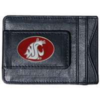 Washington State Cougars Leather Card Holder Money Clip - Oval Logo