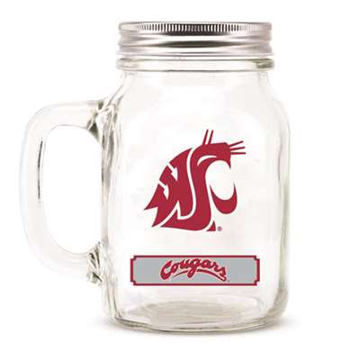 Washington State Cougars Glass Mason Jar Mug w/Lid