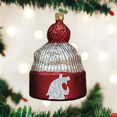 Washington State Cougars Glass Christmas Ornament - Beanie