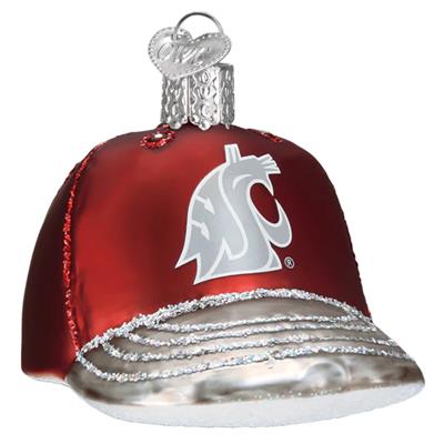 Washington State Cougars Glass Christmas Ornament - Baseball Cap