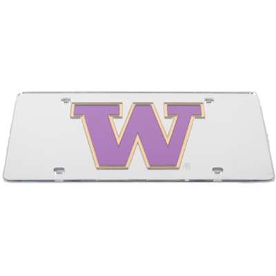 Washington  Inlaid Acrylic License Plate - Silver Mirror Background - W Logo