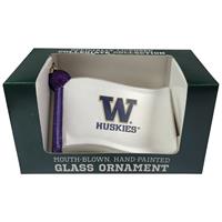 Washington Huskies Glass Christmas Ornament - Flag