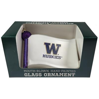 Washington Huskies Glass Christmas Ornament - Flag