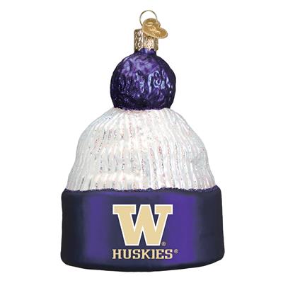 Washington Huskies Glass Christmas Ornament - Beanie