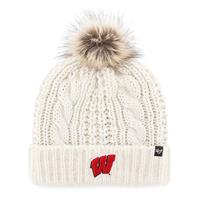 Wisconsin Badgers 47 Brand Womens Meeko Pom Knit - White - W Logo