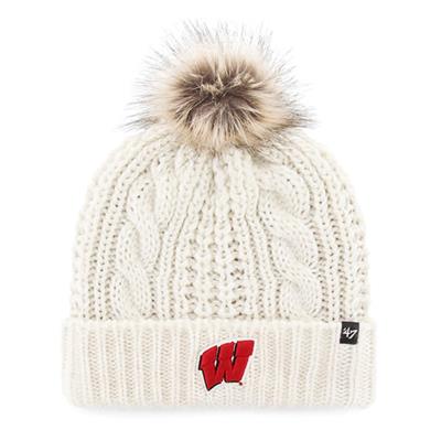 Wisconsin Badgers 47 Brand Womens Meeko Pom Knit - White - W Logo